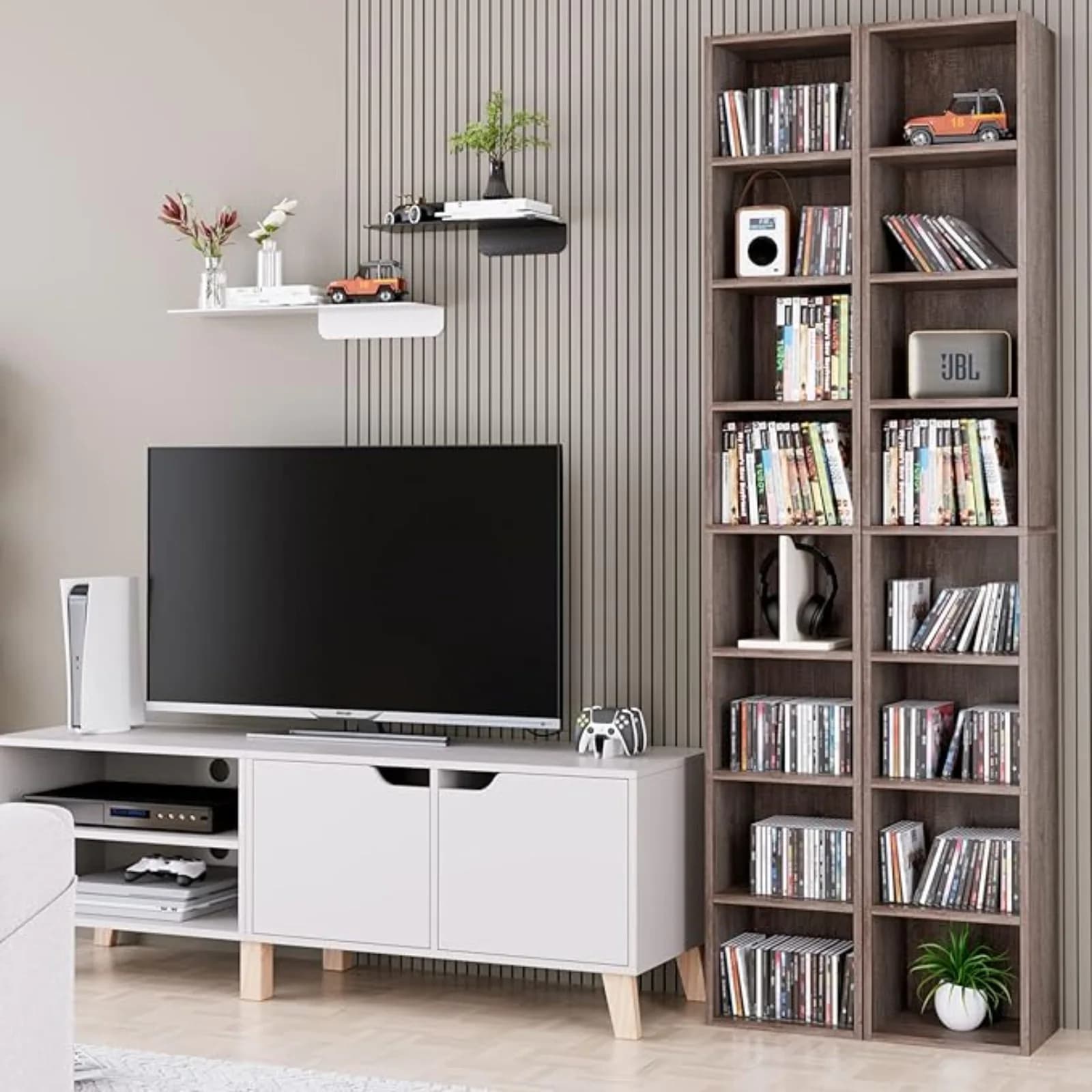 Scaffale portaoggetti a 8 livelli, mobiletto porta CD/DVD con ripiani regolabili, libreria sottile in legno da 11,6 x 9,3 x 70,9 pollici