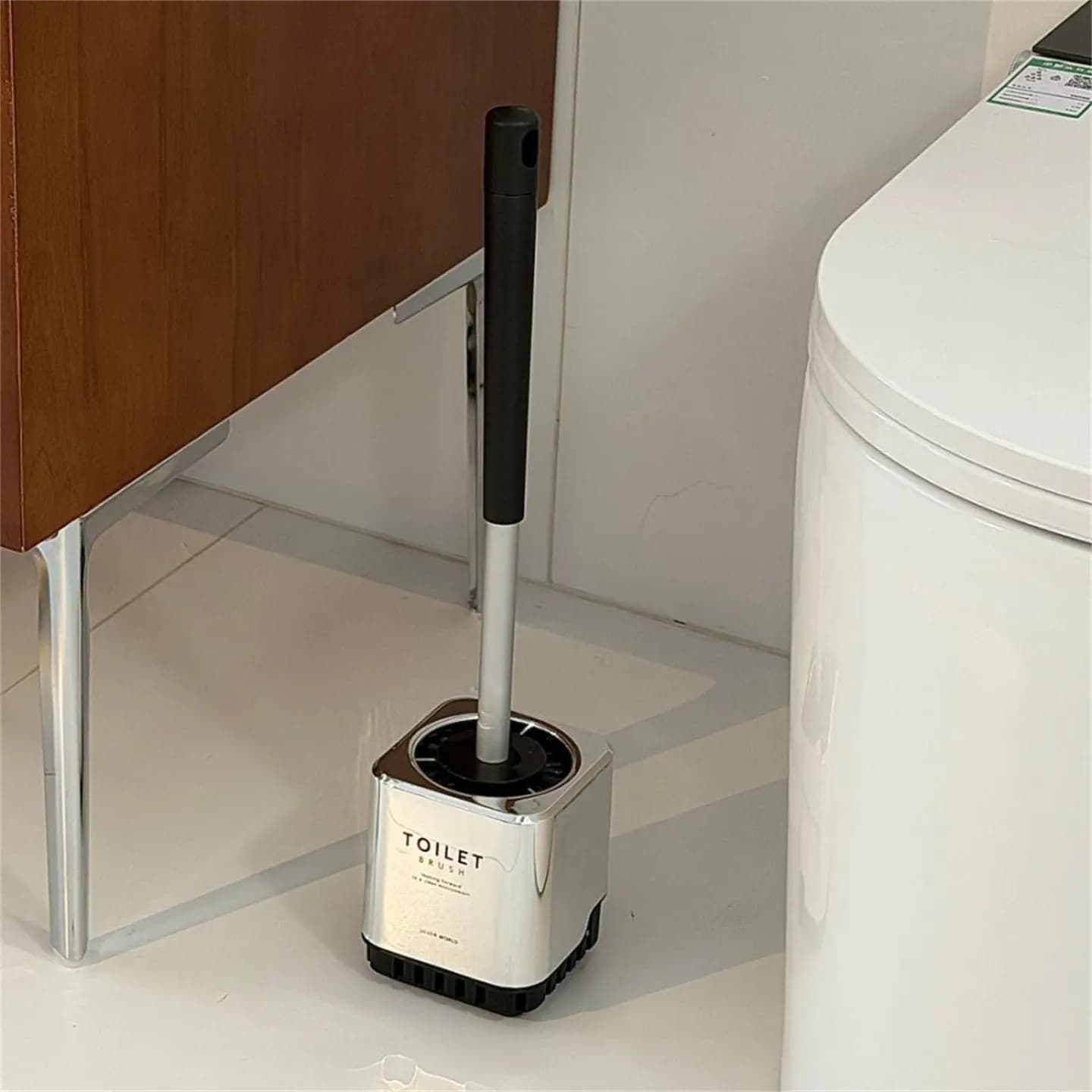 Spazzola per WC Minimalista Quadrata con Vassoio Raccogligocce, Strumento per la Pulizia del Bagno, Regalo per l'Arredamento Domestico
