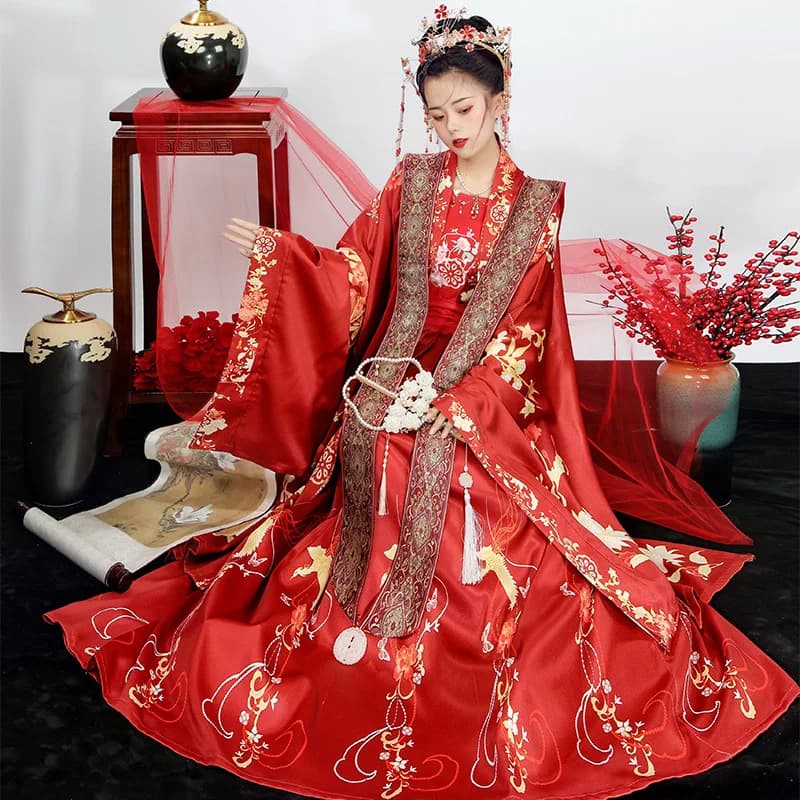Ancient Costume Hanfu Women's Wedding Dress Fengguan Xia Pi Full Set Of Waist-length Skirt Chinese Style Spring And Summer