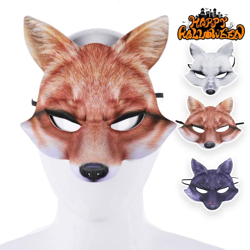 Mezza maschera di volpe EVA traspirante Halloween Animal Cosplay Prop Effetto pelliccia bianca Festa in maschera Copertura leggera per il viso