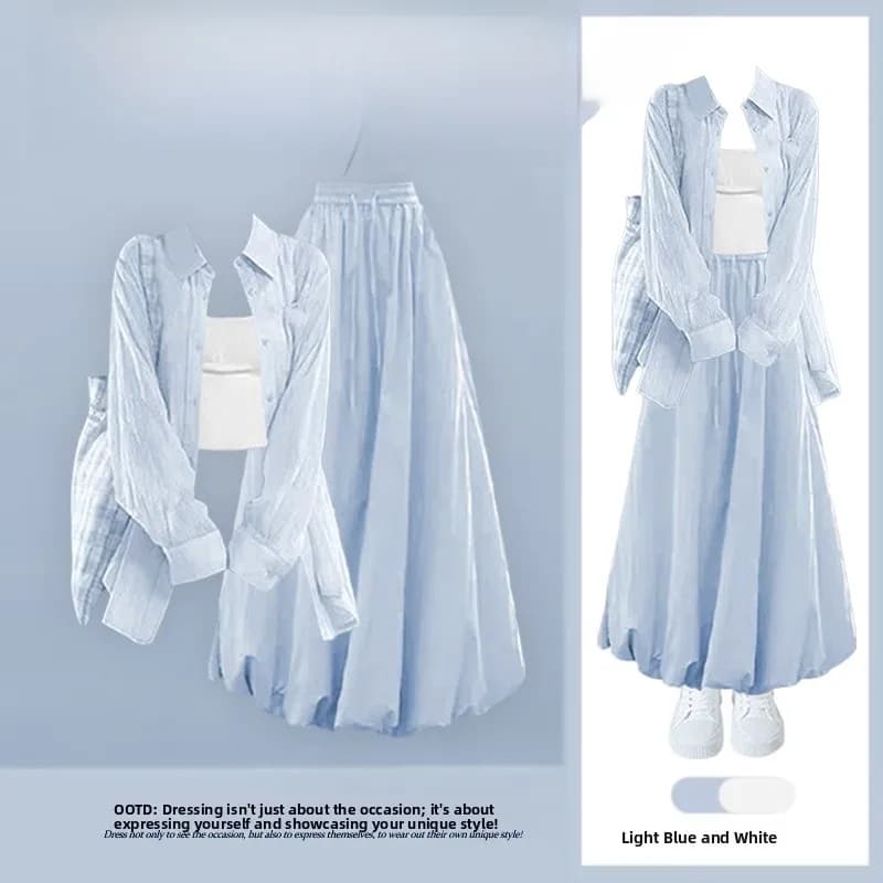Spring 2026 Women's Loose Sensation Sun Protection Slimming Vest High Waist Gentle Bloom Skirt Tee Piece Set Faionable En...