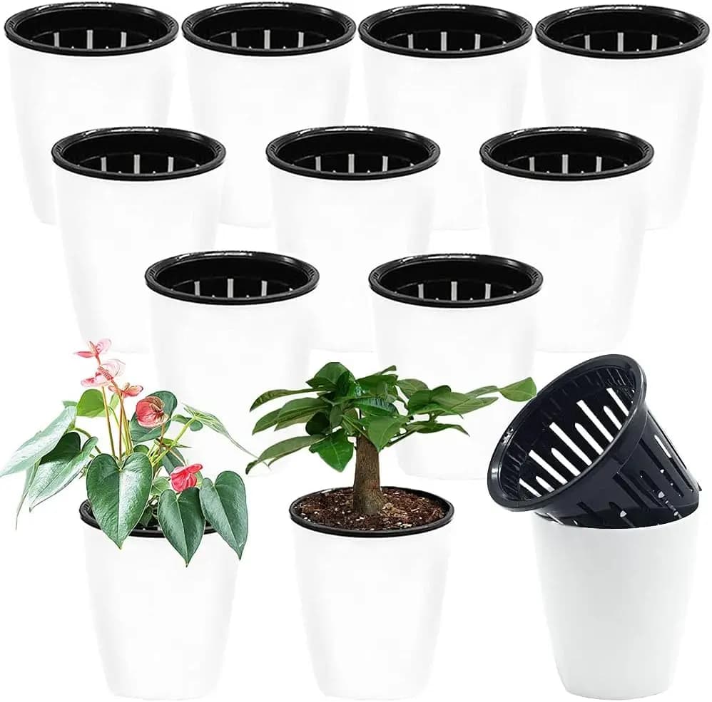 Set di 12 Vasi Autoirriganti in Plastica da 4 Pollici con Contenitori Interni per Piante da Interno, Succulente ed Erbe Aromatiche
