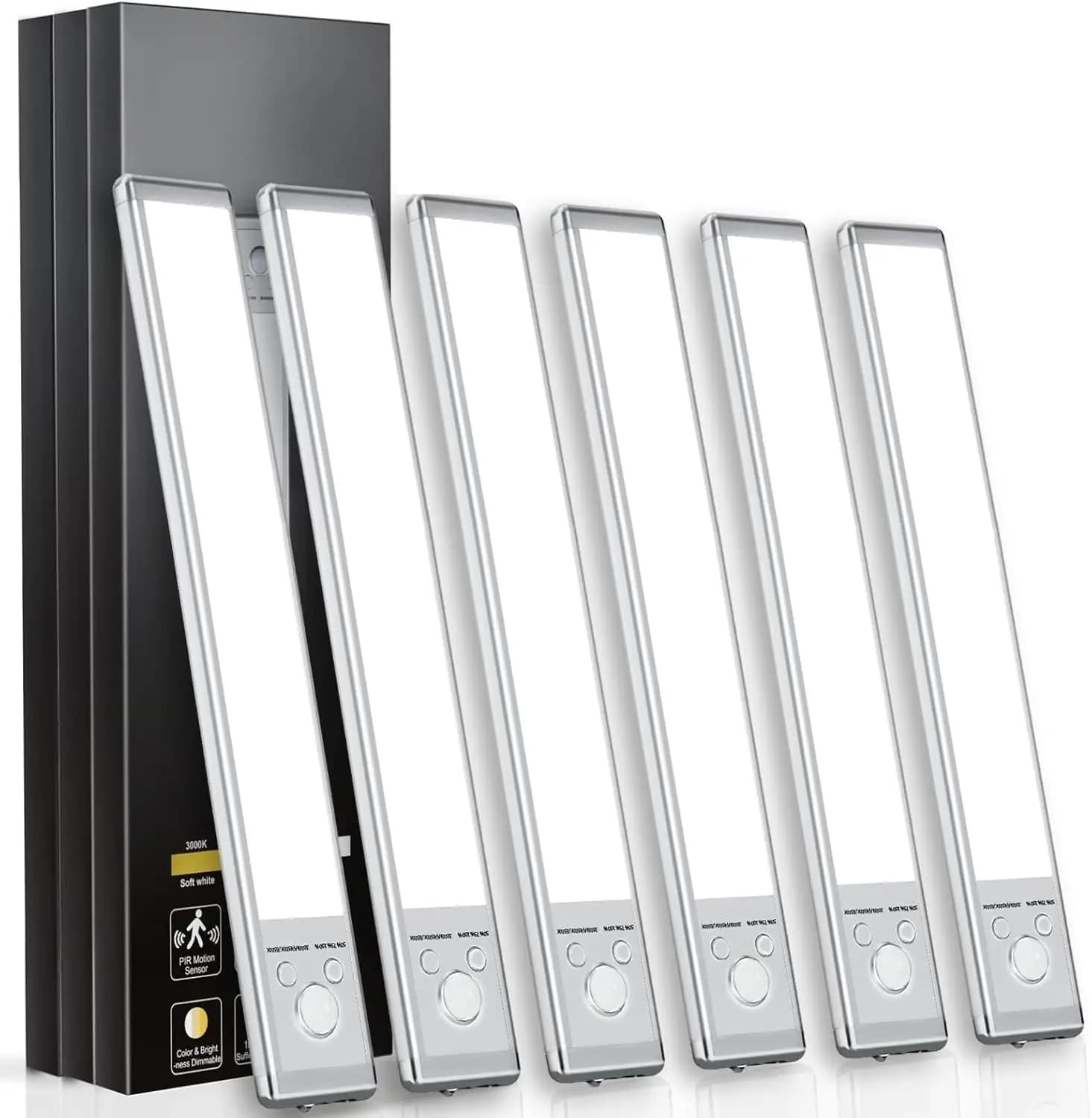 Luci Sottopensile con Sensore di Movimento, 76 LED Ricaricabili USB, Luci per Armadio Magnetiche Dimmerabili, Confezione da 6 per Cucina e Scale