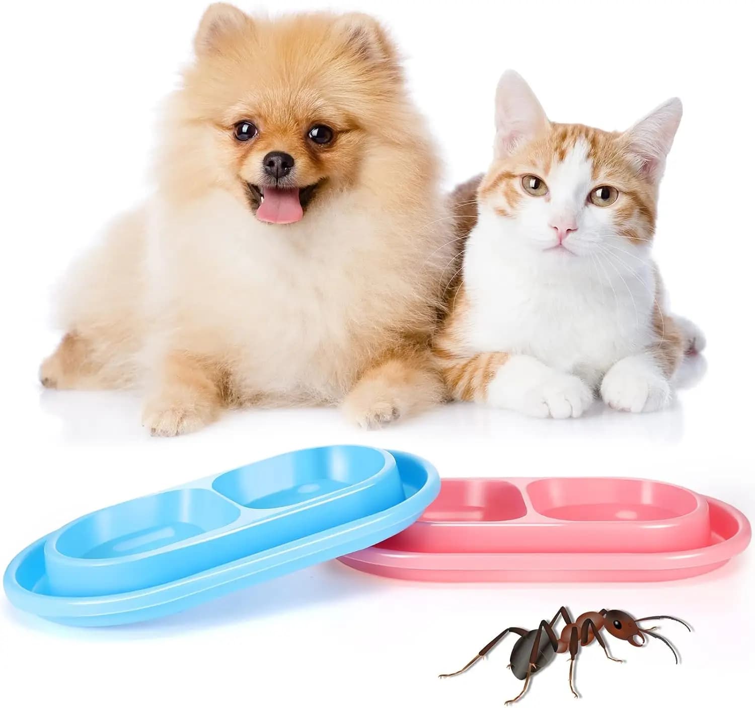Set di 2 Ciotole per Animali Domestici da 25oz, Doppia Ciotola Anti-Formica con Barriera d'Acqua, Anti-Rovesciamento per Gatti e Cani, Rosa e Azzurro
