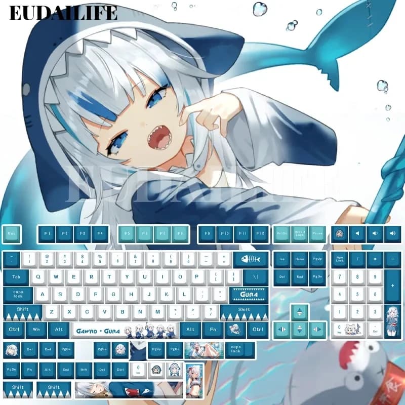 Holovive Vtuber Gawr Gura 132 Key Cover PBT DYE Sublimation Cherry MX Cross Axis Switch Keycap per tastiera meccanica gioco regalo