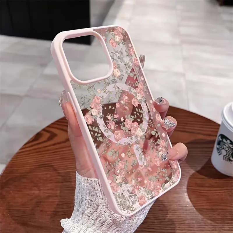 Pink Tiny Rose Clear Magnetic Phone Case For iPhone 17 16 15 14 13 12 11 Pro XS Max X XR Plus Air Mini 16E 17E Shockproof Cover