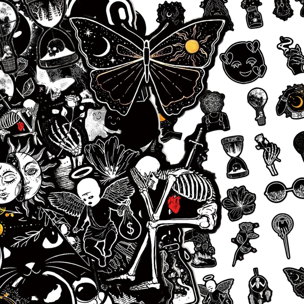 10/30/50 Pezzi Adesivi Gotici Horror a Forma di Teschio, Bianco e Nero, per Skateboard, Laptop, Auto, Bici, Notebook, Telefono, Decorazioni