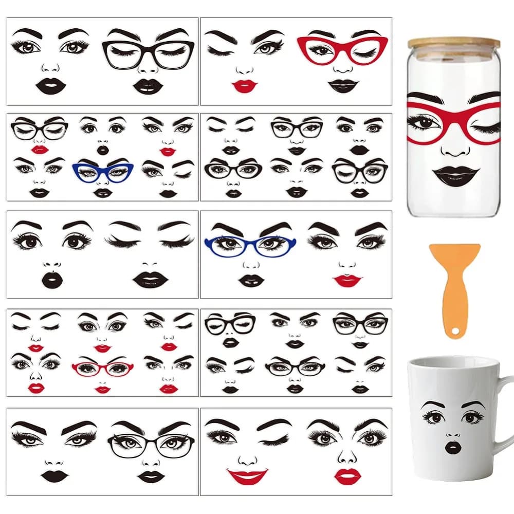 PVC DIY Heat Transfer Paper for UV Sublimation Cup Eye 110x240mm 10 style 1pc/style 10pcs/set