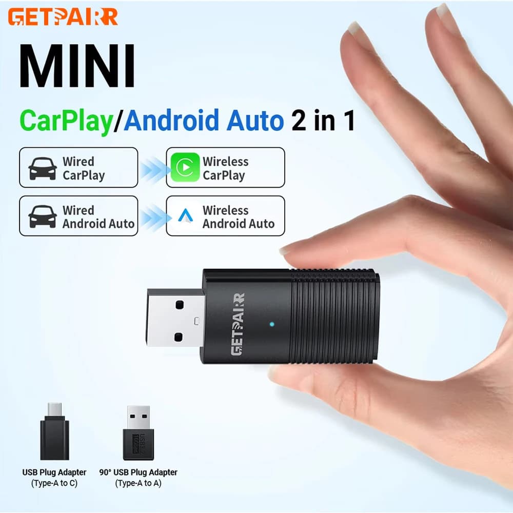 GetPairr Wireless CarPlay Dongle Android Auto Mini Plug Adapter And Play WiFi Fast connection Universal car connection with Wired Carplay