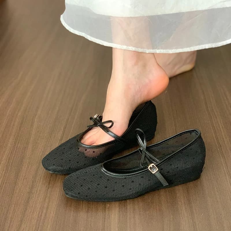 Nuove Ballerine Estive in Rete con Fiocco alla Moda, Sandali Casual da Festa per Donna 2026, Scarpe Mary Jane di Lusso con Punta Quadrata