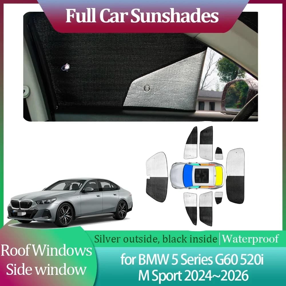 Per BMW Serie 5 G60 520i M Sport 2024 ~ 2026 Tenda del parabrezza Tetto laterale Finestre Visiera parasole Tetto apribile Copertura Accessori Parasole
