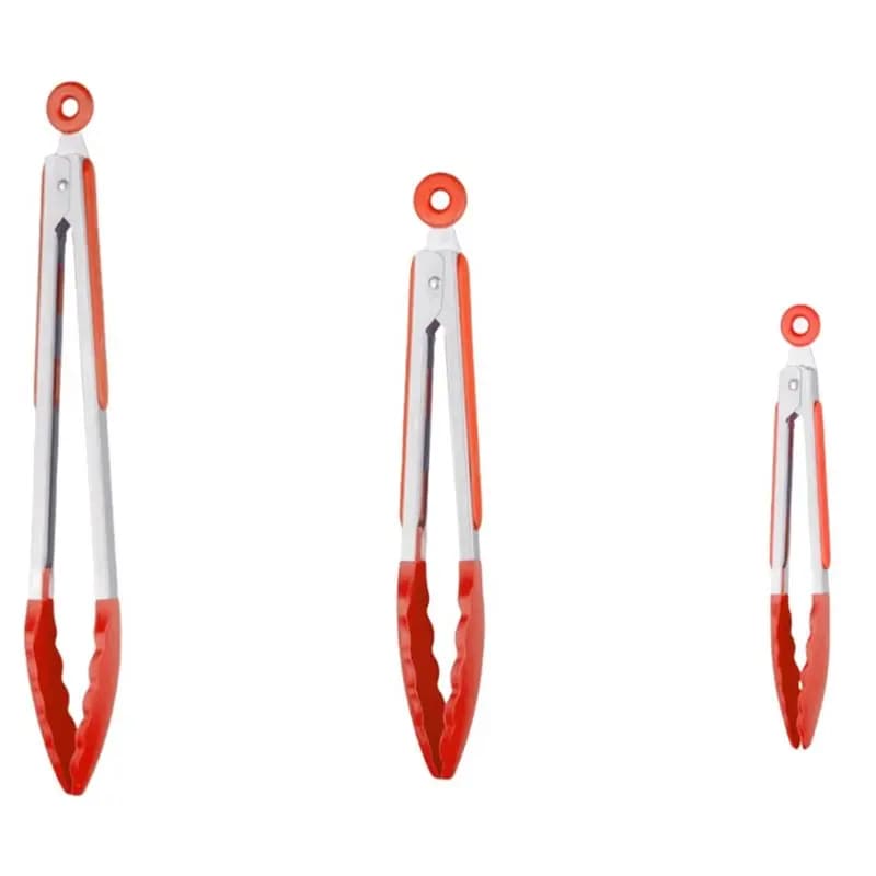 WORTHOWN-Non-Slip 3 Sizes 7/9/12 Inch Food Tongs Set For Cooking Grilling Baking Kitchen Barbecue Bread Clips
