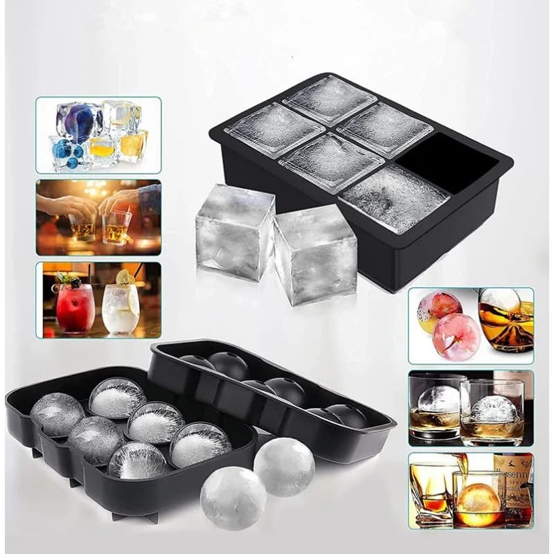 4/6/8/15 Griglie Stampi per cubetti di ghiaccio in silicone Stampi per ghiaccio sferici Riutilizzabili Stampi per cubetti di ghiaccio per whisky Cocktail Freezer Articoli da bar fatti in casa fai da te