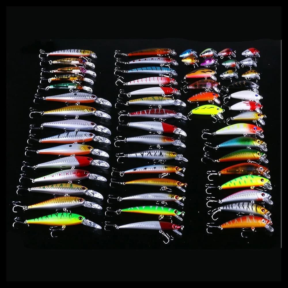 Kit esche da pesca professionali 56 pezzi - esche per pesciolini, Crankbaits, Swimbait per Bass Pike Walleye, set di esche in plastica dura