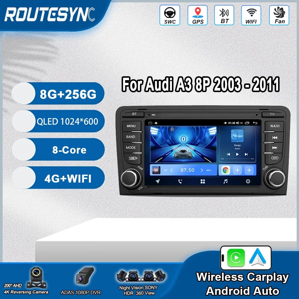 Android For Audi A3 8P 2003 -2011 Car play Auto Radio Multimedia Video Player Navigation GPS No 2din Touch Screen 4G Head Unit