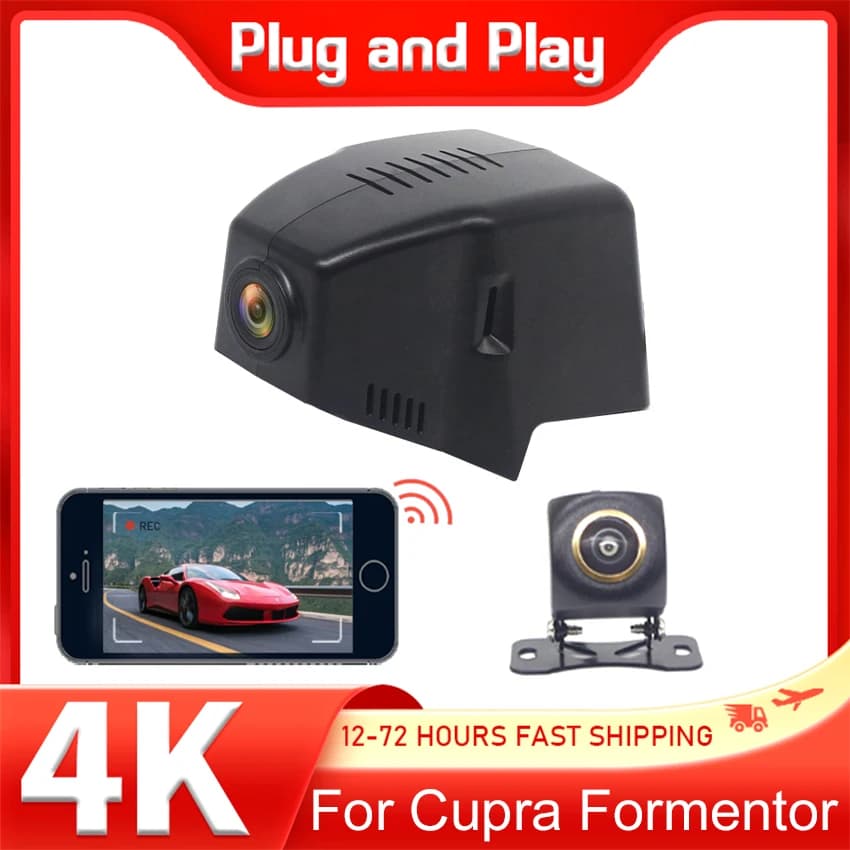 4K Dash Cam Front and Rear 2160P WiFi Auto Double Room Dashcam APP Control For Cupra Formentor 2025 2024 2023 2022 2021, Per Seat