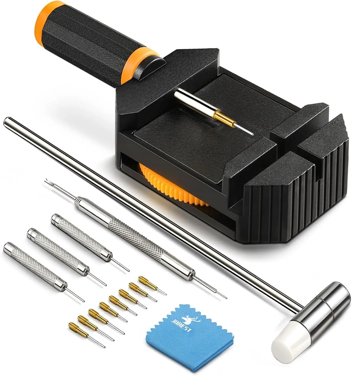 Kit per la rimozione dei maglie dell'orologio: Strumento per la rimozione dei perni e la ridimensionamento del cinturino per la regolazione del bracciale, con martello e manuale dell'utente