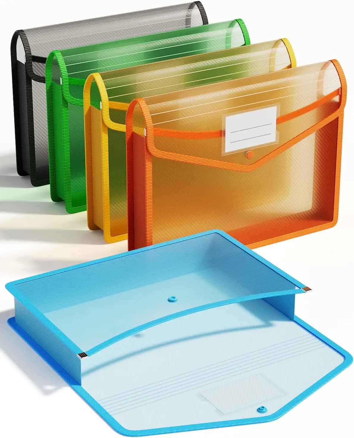 Cartella portadocumenti espandibile in plastica, buste trasparenti con chiusura a scatto, grande capacità, 5 colori, adatta per Letter/A4 - Confezione da 5