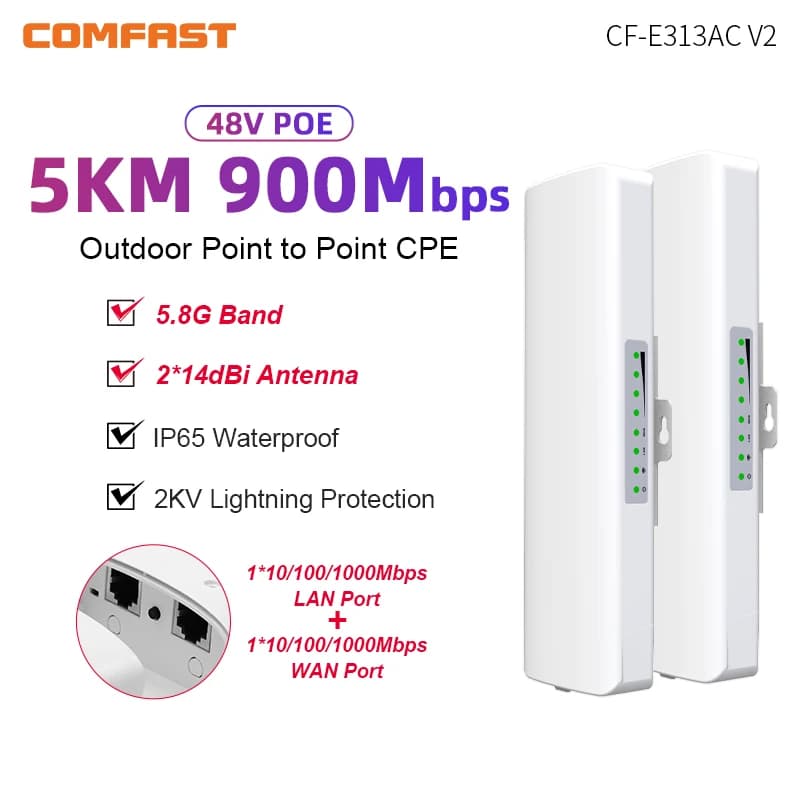 COMFAST 5GHz 867Mbps Wifi Bridge Outdoor CPE 5KM Ripetitore wireless a lungo raggio Punto di accesso AP WiFi Bridge Router cliente