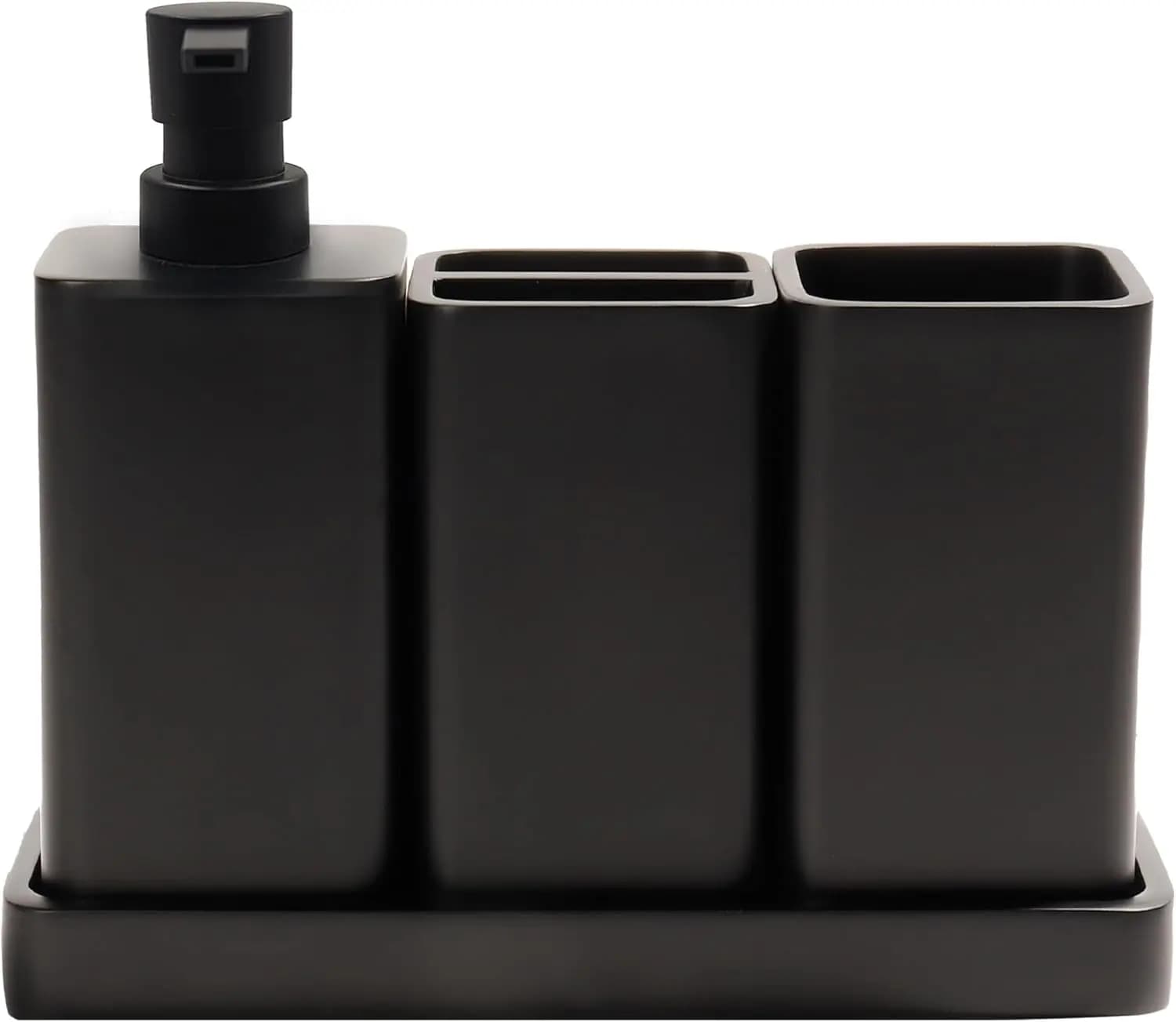 Set di Accessori per Bagno 4 Pezzi Dispenser Sapone Portaspazzolino Porta Cotonetti Nero Opaco Moderno