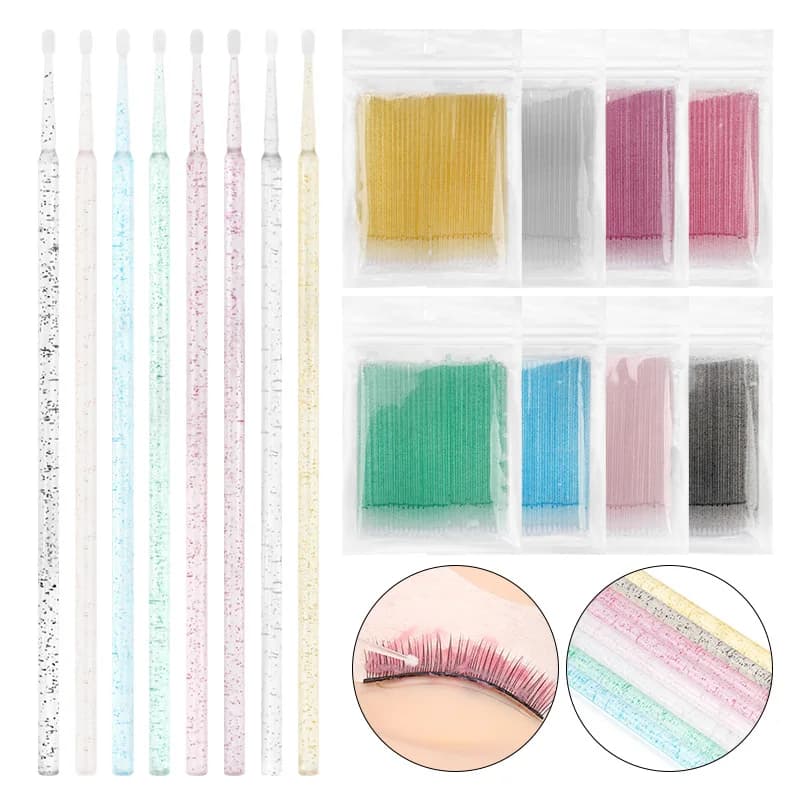 100PCS Micro Brush Use And Drop Individual Lash Removal Cotton Tampon Crystal Applicator Mascara Bacchette Extension Tools