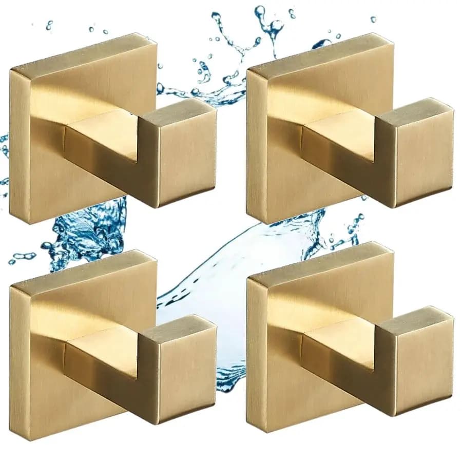 Hands Towel Hooks Gold Brushed for Bathroom, Set of 4 Wall Hooks for Coats and Bathrobes, Hook Towel Holder Modern Square, SUS304 S