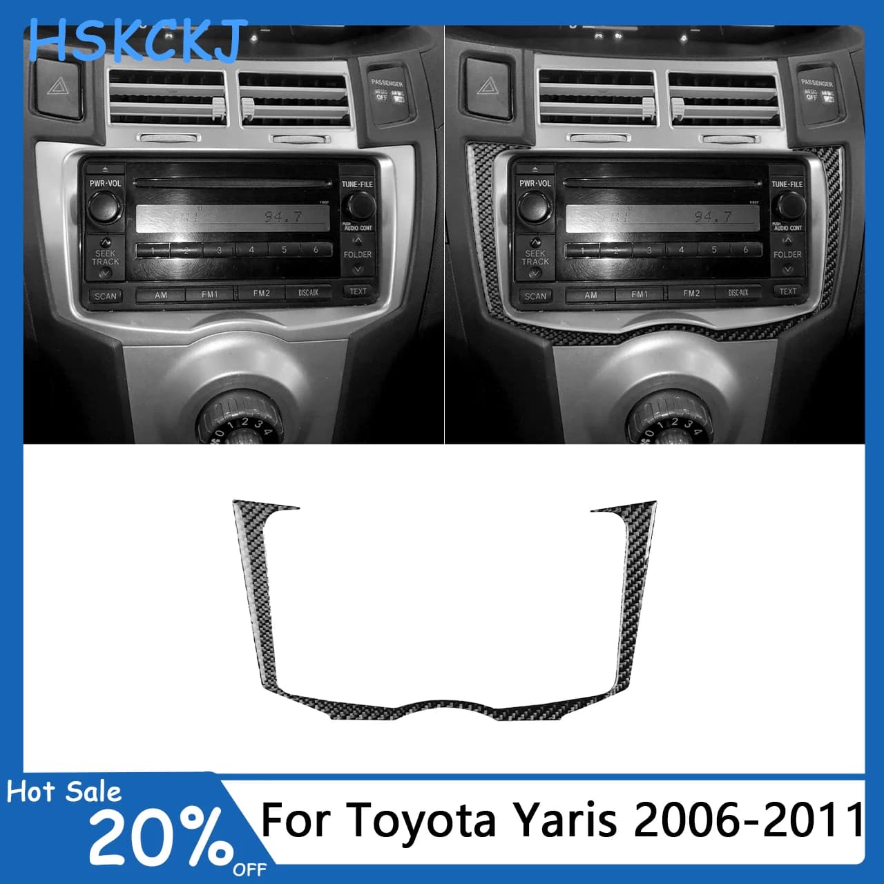 Per Toyota Yaris 2006-2011 Adesivi Decorativi in Fibra di Carbonio per Pannello Radio Centrale Interno Accessori Auto