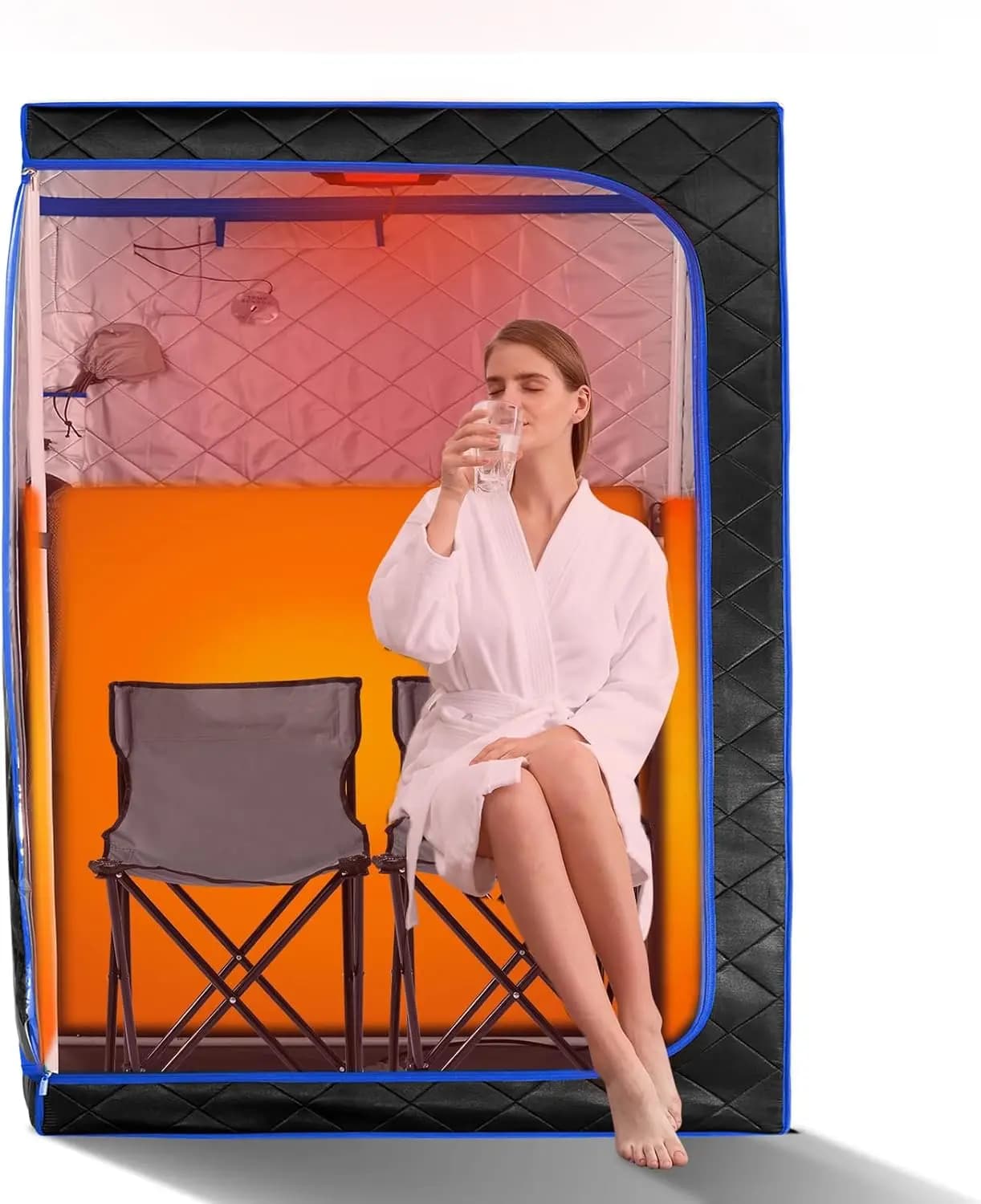 Sauna a Infrarossi Portatile per Due, 1600W con Telecomando, Sedie Pieghevoli e Luce LED, Relax Spa Domestica (120x90x160 cm)