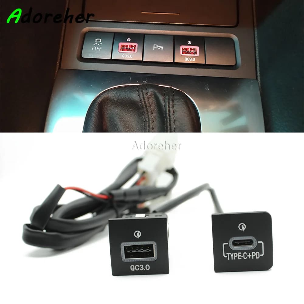 Per VW Golf 6 Jetta 5 MK5 Scirocco 06-14 Presa di ricarica USB per auto PD Ricarica rapida QC3.0 Pulsante adattatore interfaccia accendisigari