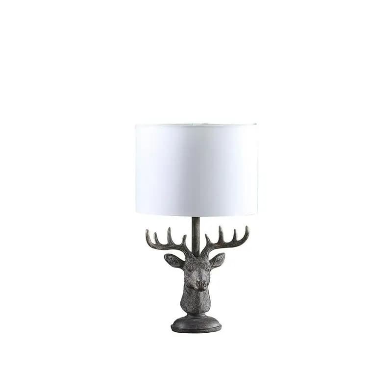 Lampada da tavolo in poliresina grigia rustica con busto di cervo alce da 18 pollici - Decorazione domestica ispirata alla natura con finitura antica, ideale per