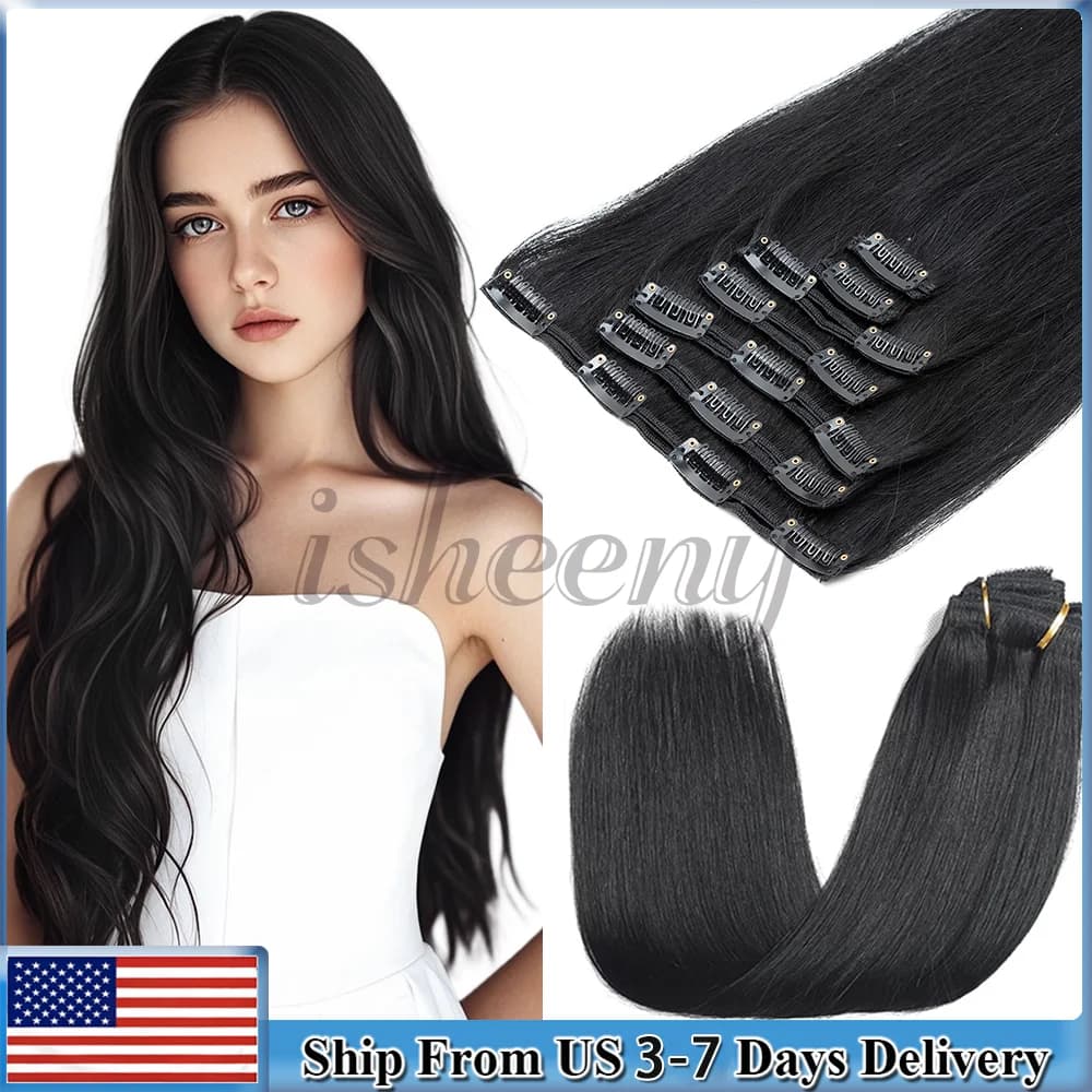 12-24 pollici clip nelle estensioni dei capelli umani 100g-120g macchina Remy testa piena 7 pz/set capelli lisci naturali facile da indossare per le donne