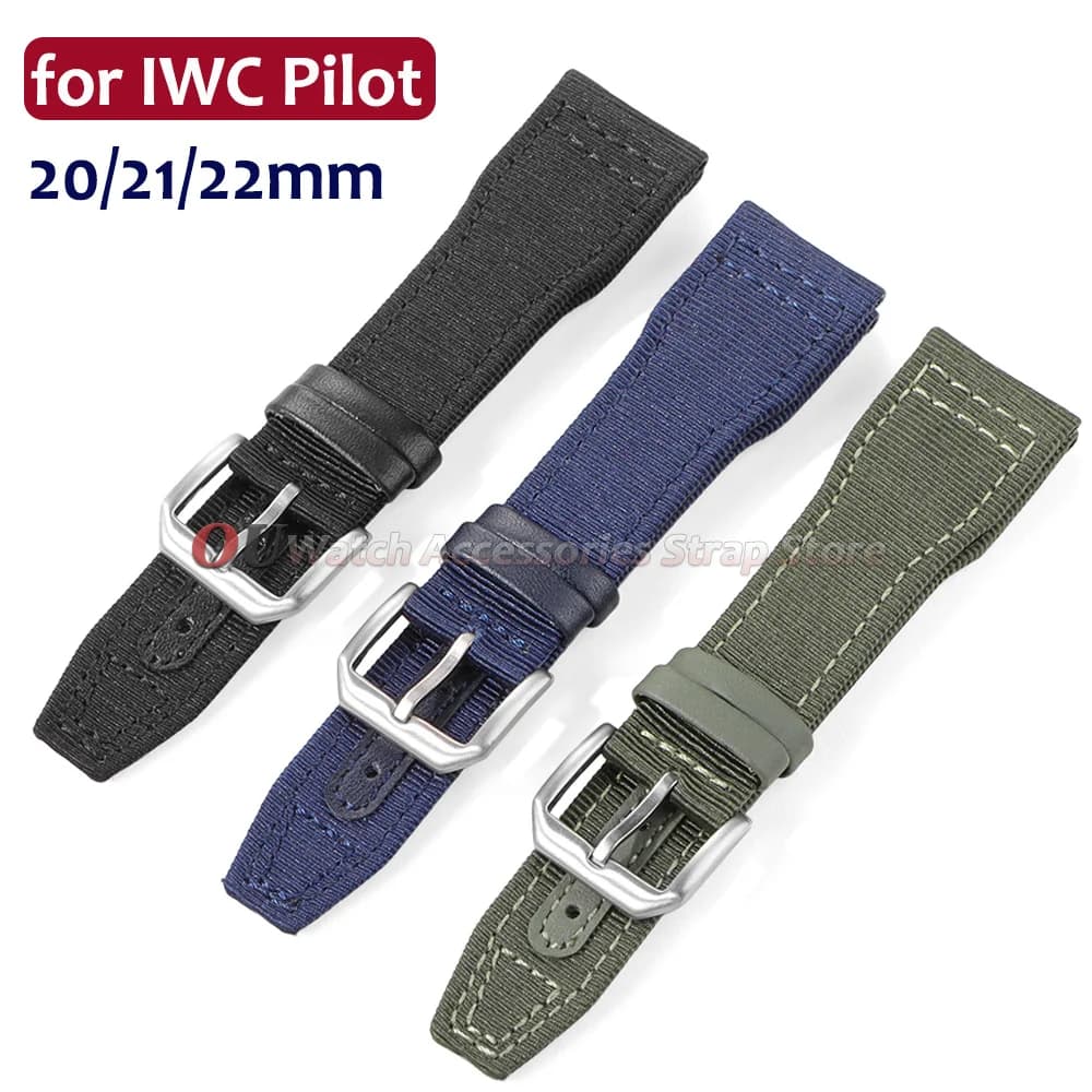 Cinturino per Orologio in Nylon 20mm 21mm 22mm per IWC Pilot, Cinturino Sportivo in Tela e Pelle Bovina, Sostituzione per Uomo e Donna, Bracciale Morbido per Orologio