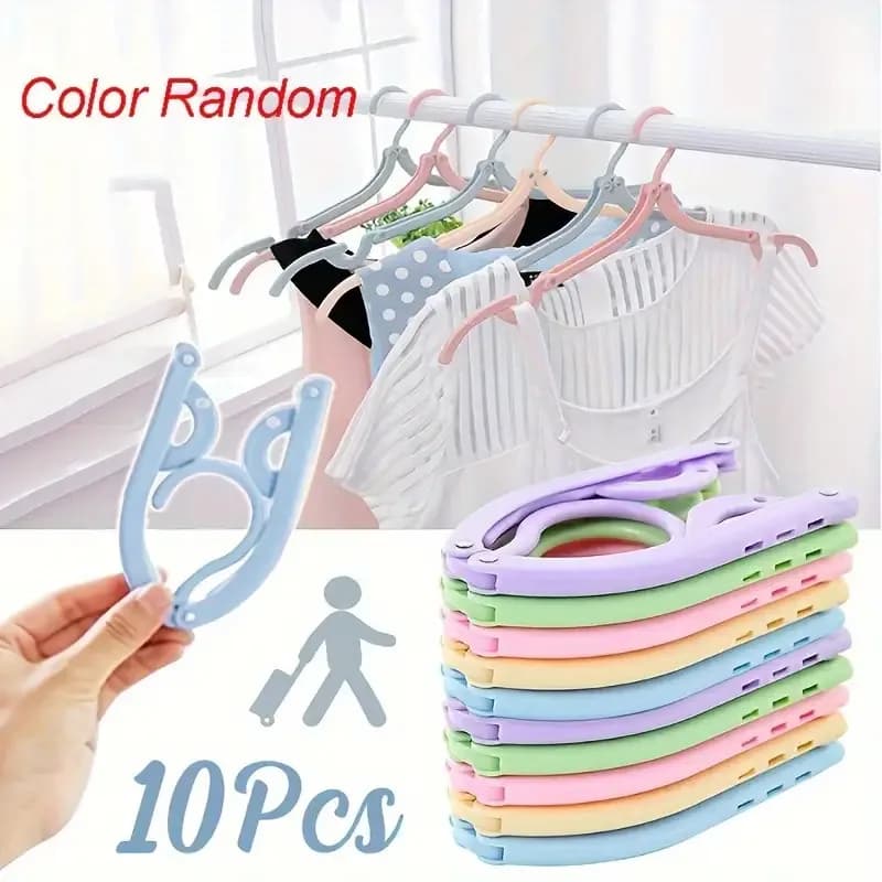 Pack of 10 portable folding hangers, with anti-slip handle - Plastic durable, suitable for travel and home use