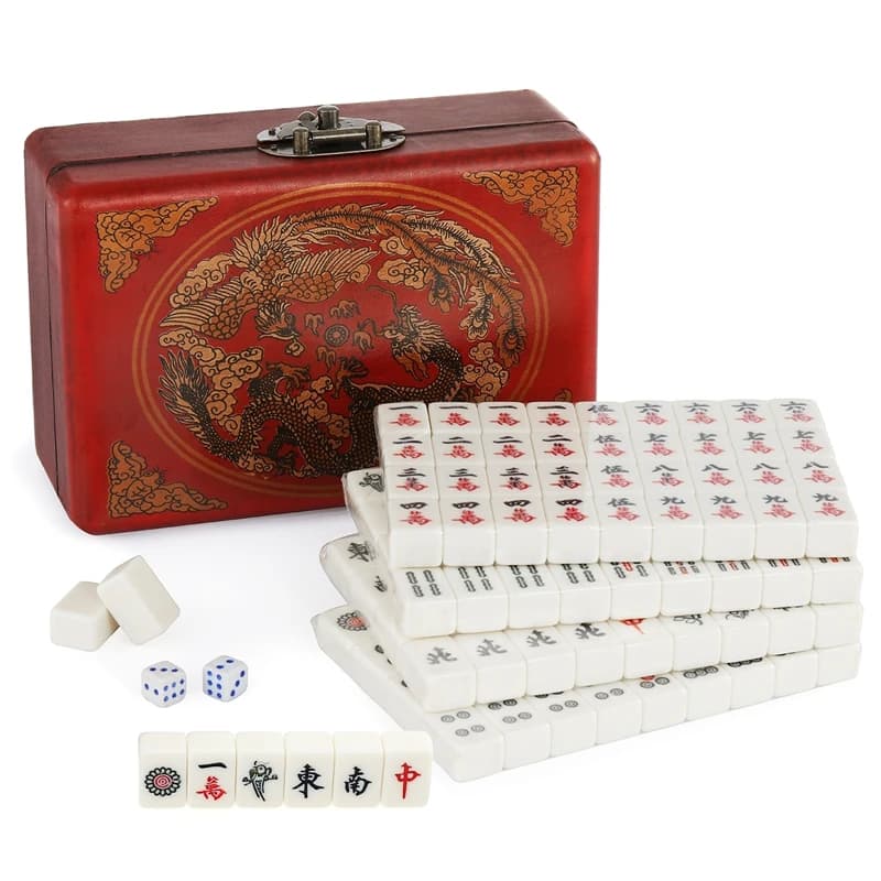Set cinese Majong Set di piastrelle Mahjong da 144 pezzi con scatola di immagazzinaggio Gioco da tavolo classico tradizionale cinese per famiglie per feste in viaggio