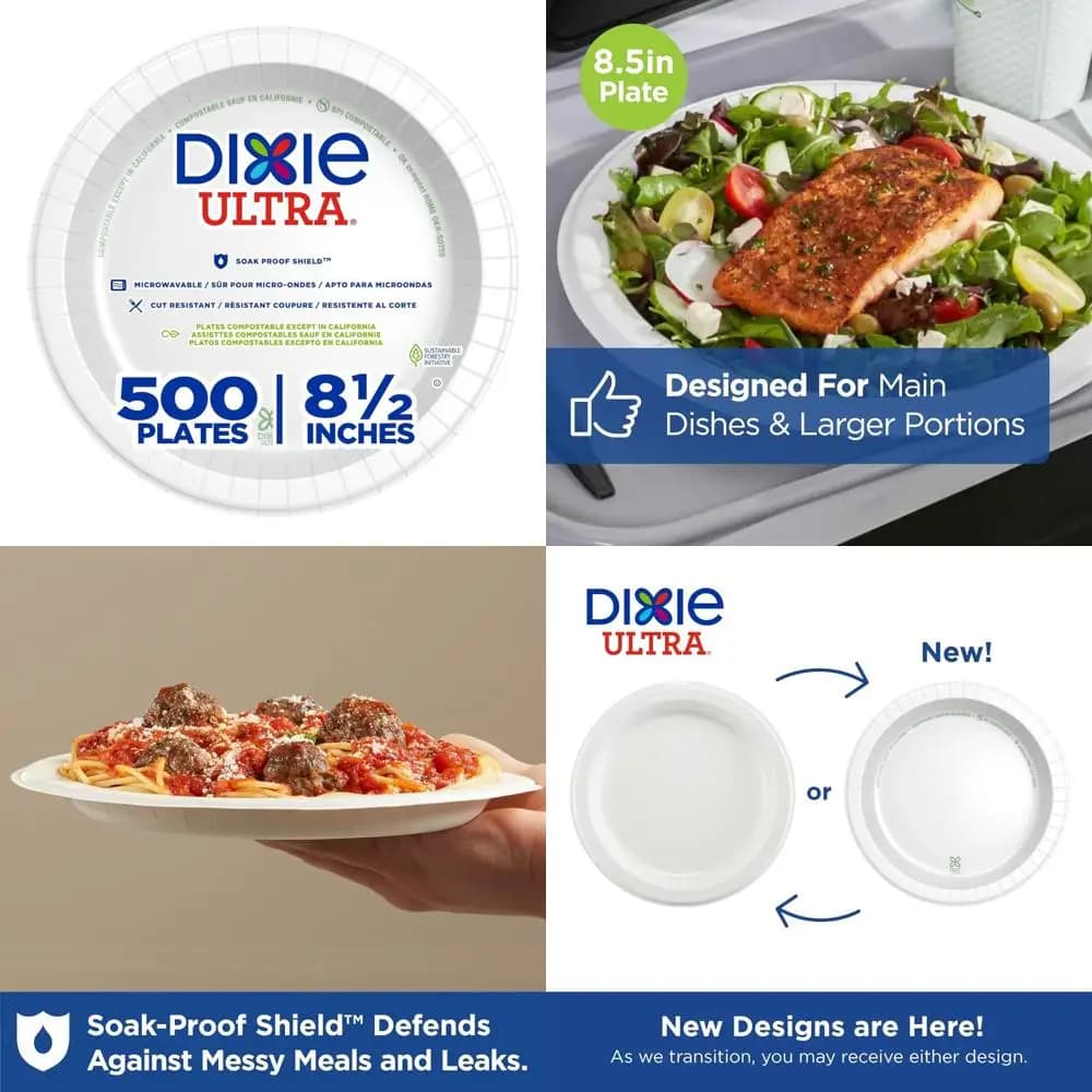 Heavy White Paper Plates 500-piece bulk case 4 packs of 125 pieces each Ultra 8.5-inch large plates for parties and catering