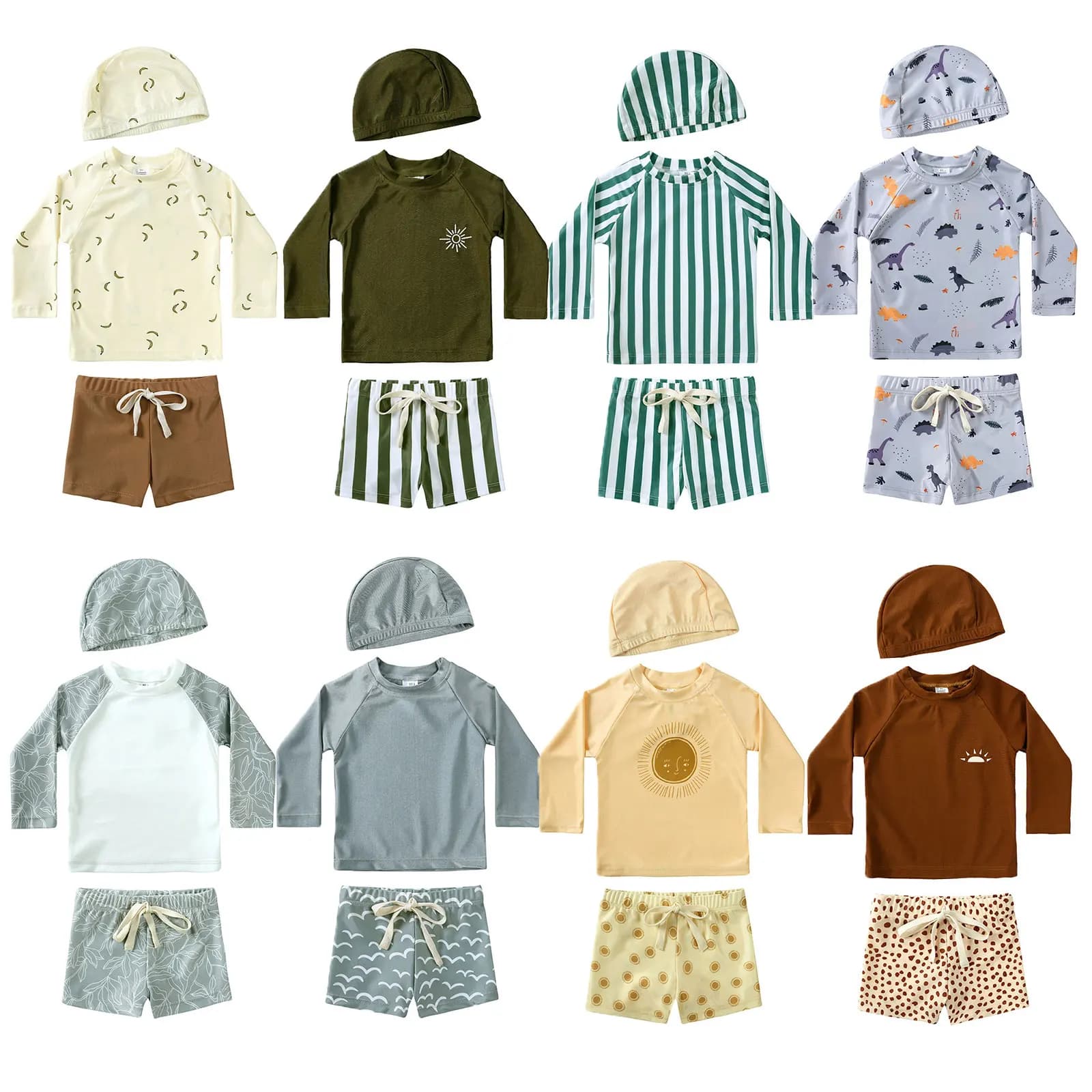 Ins style two-piece swimsuit for children 7-11 years, long sleeve rash guard set with UV protection, mesh, shorts and hat, 3 pieces/set