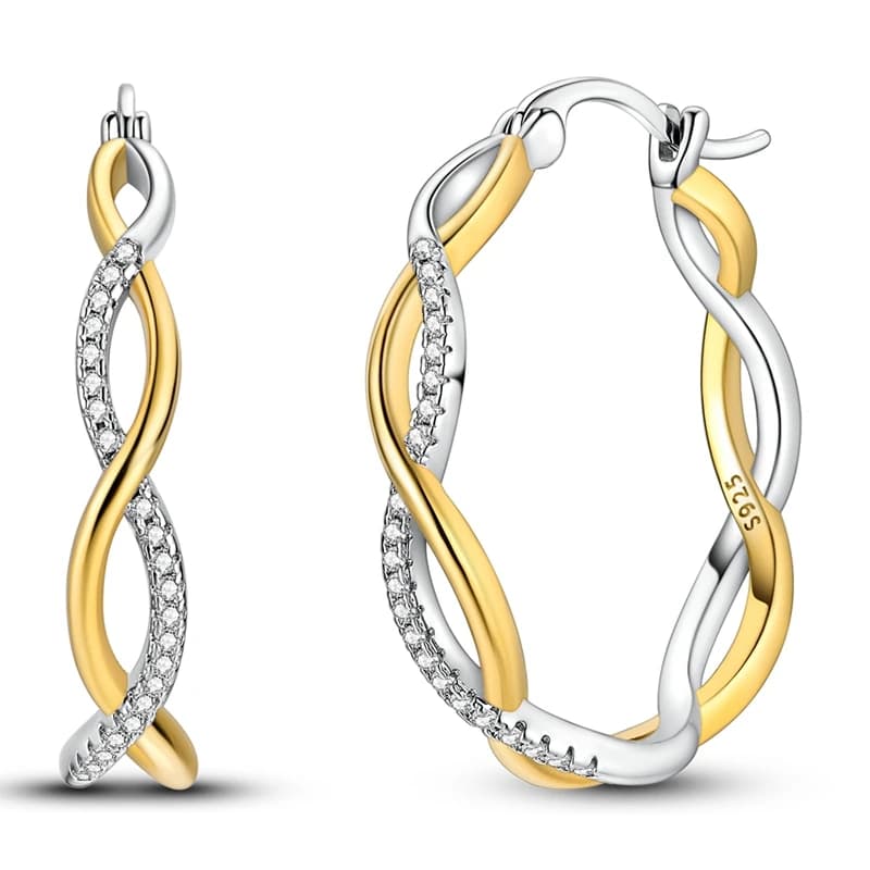 925 Sterling Silver Earrings Women Two-Tone Interlaced Hoop Earring For Anniversary Wedding Jewelry Gifts