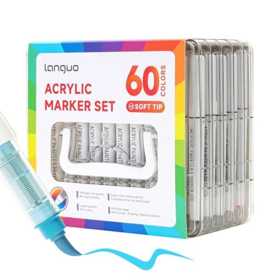 Acrylic Paint Markers Pens Set, Soft Brush Tip Markers with Fast Drying and No-Bleed Ink, Acrylic Paint Pens for Rock, Wood, Eg