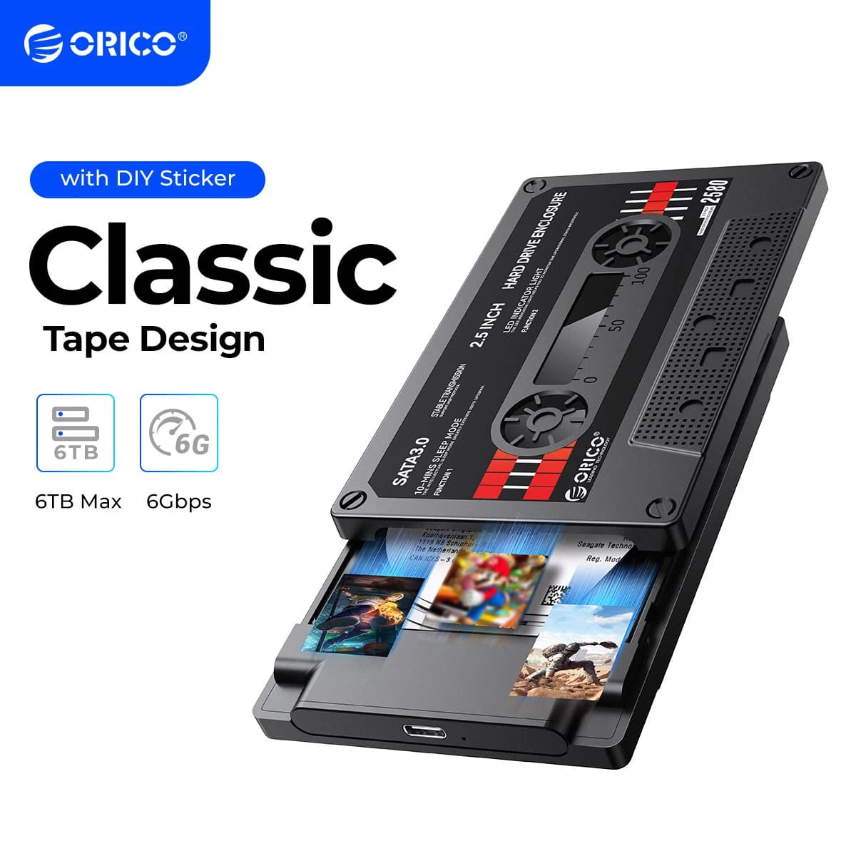 ORICO 2.5'' Hard Drive Enclosure SATA to USB External HDD Enclosure 5Gbps 6Gbps for 7/9.5mm HDD SSD with DIY Sticker UASP