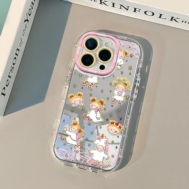 Phone case with child pattern and mirror surface for iPhone 17 Pro Max, 16, 15, 14, 13, 12, 11 Pro, XR, XS, 7, 8 Plus, 16E, Air Cover