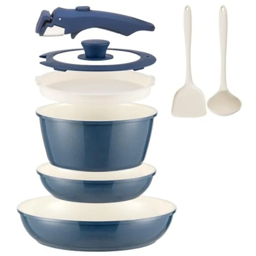 Set di Pentole in Ceramica Antiaderente 8 Pezzi, Set di Pentole e Padelle con Manico Staccabile, Set da Cucina per Induzione con Padelle, Adatto al Forno