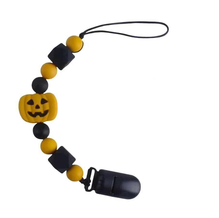 Clip per ciuccio in silicone per neonato con catena fittizia di Halloween, porta dentizione per zucca, regalo per baby shower