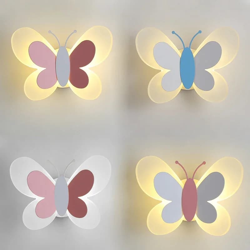 Nordic Macaron Farfalla Lampade da parete a LED Sconce Camera da letto Soggiorno Decorazione per interni domestici Lampada da bagno Apparecchio di illuminazione a specchio