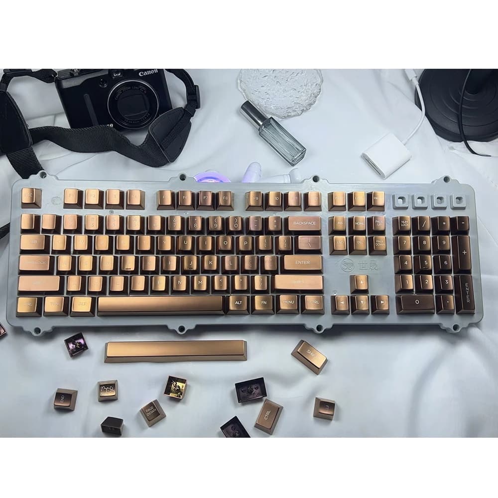 128 tasti tasti in metallo altezza di fabbrica originale bronzo senza retroilluminato Keycap 65/67/68/75%/80%/98/104 tastiera meccanica ad asse incrociato