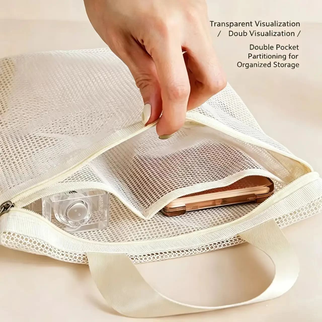 HOMEFISH Borse Organizer in Rete per Trucchi e Articoli da Toilette, Borsa Portatile da Viaggio per Strumenti da Doccia e Bagno, Organizer Appendibile