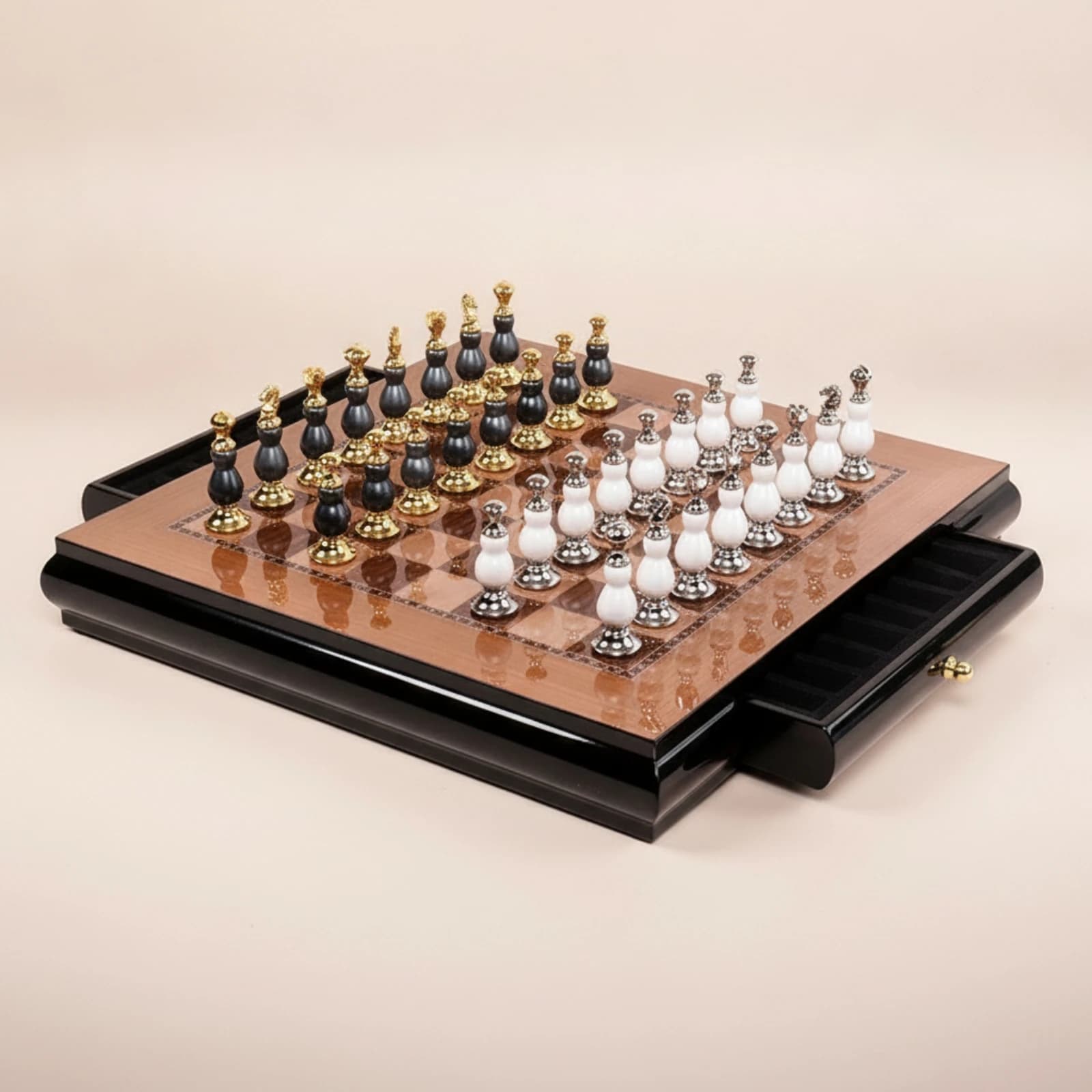 Chess Set with Drawers Decorative Chess Board with Drawers Chessboard Premium Strategy Game Luxury for Collectors, Study