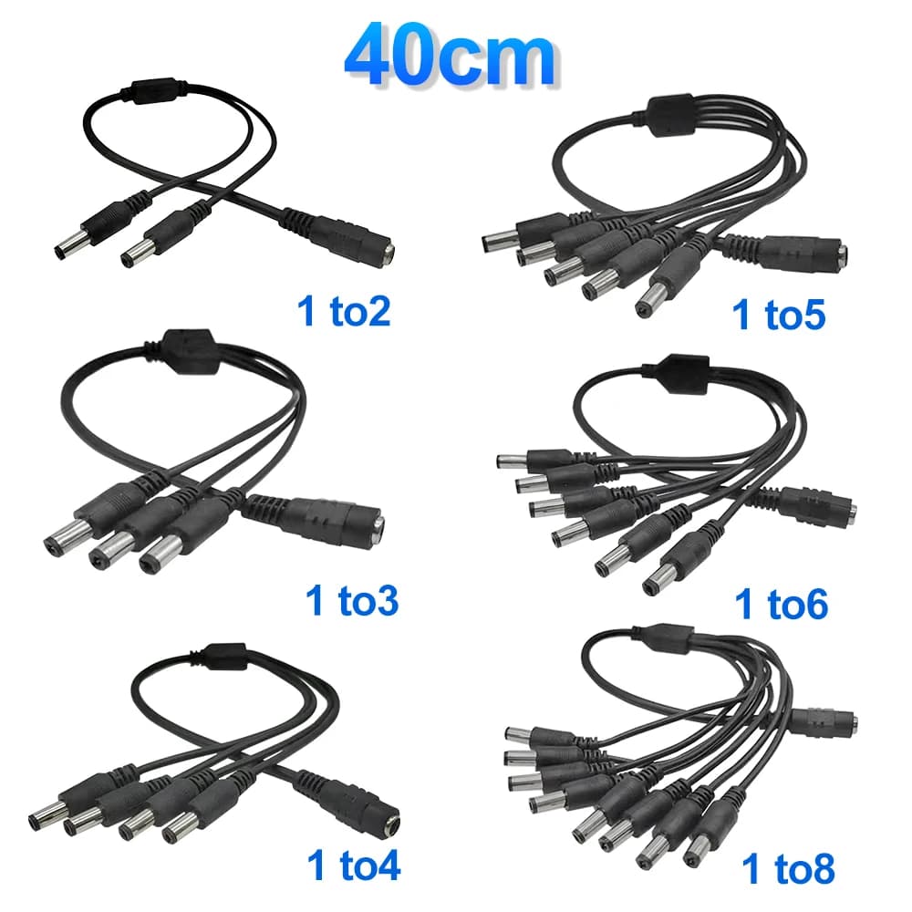 5.5*2.1mm 1 a 2/3/4/5/6/8 Vie Cavo Splitter di Alimentazione DC 5V 12V Adattatore di Alimentazione Cavo del Connettore Per luci di Striscia LED CCTV telecamera