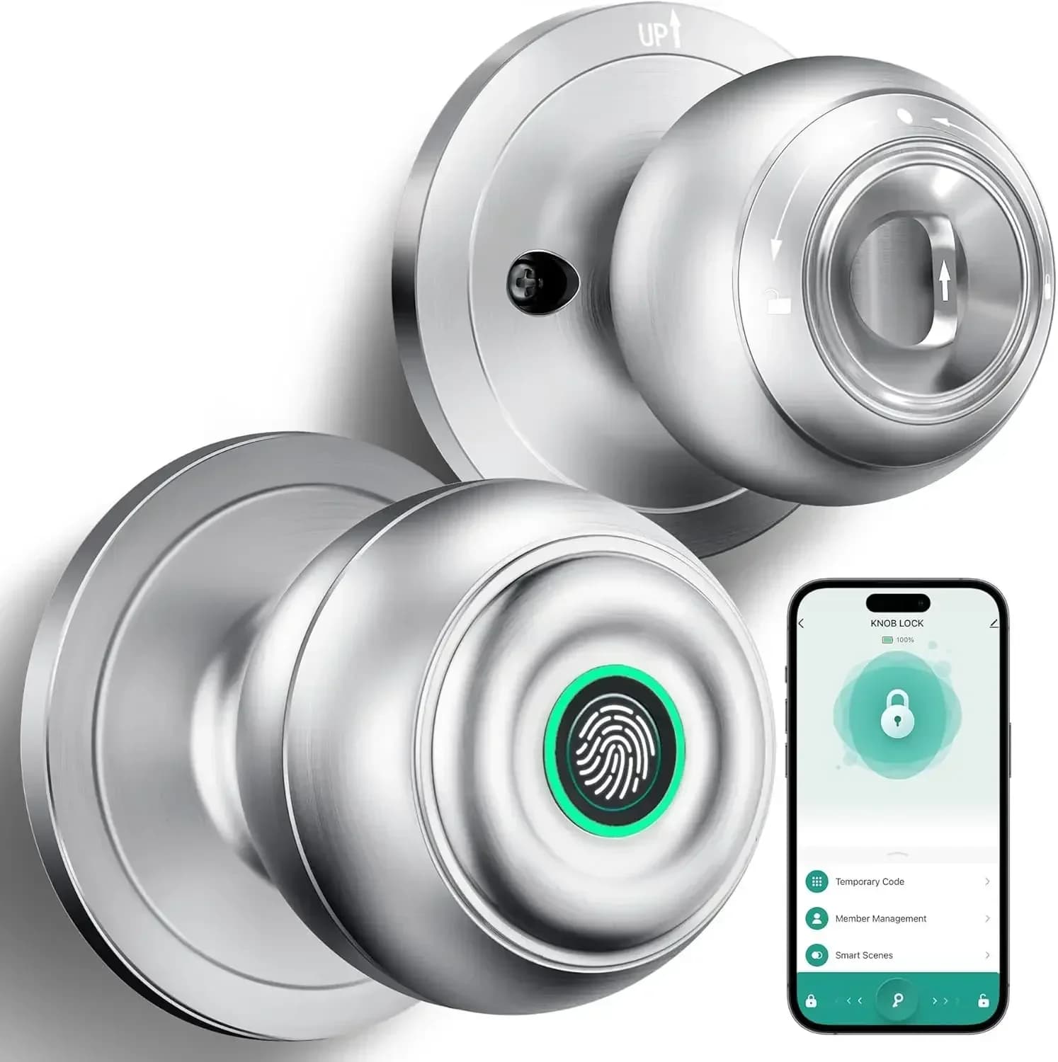 Serratura per Porta con Impronta Digitale, Maniglia Intelligente con Blocco, Serrature Biometriche con Controllo App e Chiave, Accesso Senza Chiave tramite Impronta Digitale