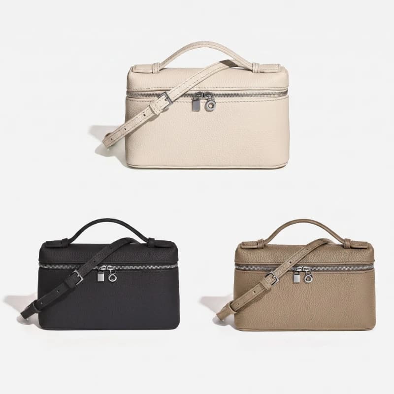 Genuine Leather Lunch Box Bag, Top Handle Crossbody Purse, Minimalist Zipper, Trendy Women'S Handbag Shoulder Bag