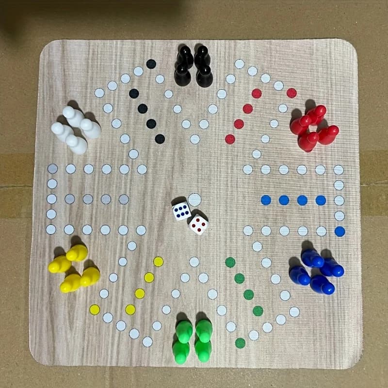 6 Player LUDO chess Game Set - 24cm/9.45in Rubber Board with 24 Colorful Pieces, 2 Dice, Perfect for Family Gatherings Party
